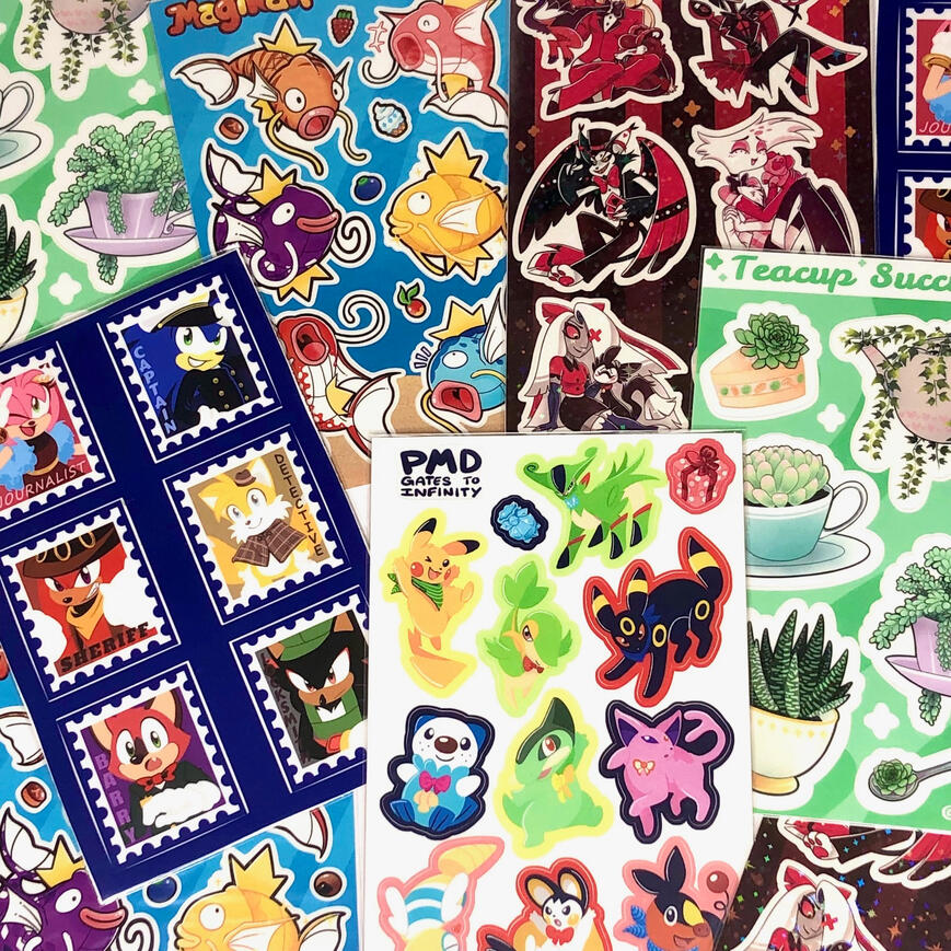 Assorted Sticker Sheets Image of a multitude of sticker sheets in a pile.